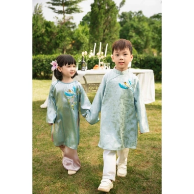 BST Tết 2.026 Áo dài gia đình Yến Thư xanh – áo dài nhà Cam, trẻ em, giảm giá 255k 6