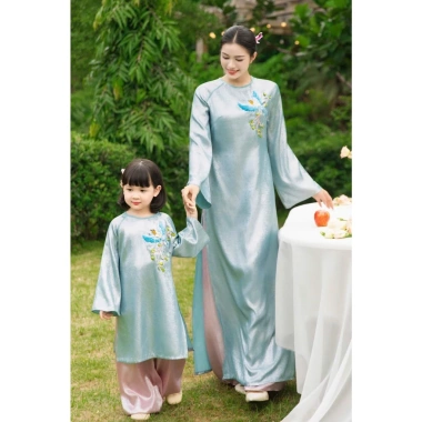 BST Tết 2.026 Áo dài gia đình Yến Thư xanh – áo dài nhà Cam, trẻ em, giảm giá 255k 7