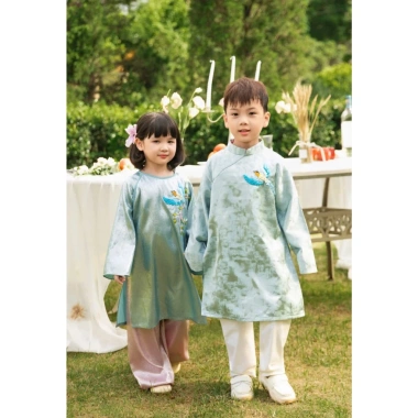 BST Tết 2.026 Áo dài gia đình Yến Thư xanh – áo dài nhà Cam, trẻ em, giảm giá 255k 9