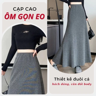 BST TẾT 2.026: Chân váy đuôi cá len lông thỏ LITY siêu dài, thu đông, giá 165k