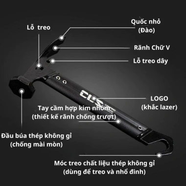 Búa Đa Năng CLS Camping Thép Không Gỉ Siêu Nhẹ Đóng Cọc Ghim Lều Trại 224k