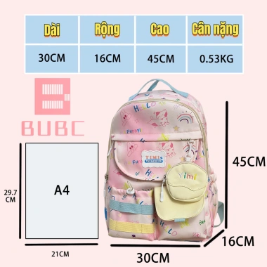 BUBC Ba lô dễ thương cho bé gái nhẹ, dung tích lớn, phù hợp lớp 3-6 tiểu học 2