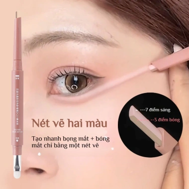 Bút Highlight Hàn 2 đầu tự nhiên, chỉnh bóng sáng mắt, chống nước mồ hôi 100% + tặng chổi - 69k