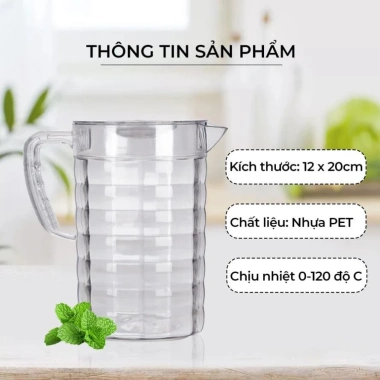 Ca 2 lít kính Việt Nhật chịu nhiệt cao, có quai cầm - Bình đựng nước giá ưu đãi 14.300₫