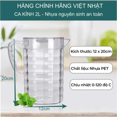 Ca nhựa kính trong suốt 6.056 Việt Nhật 2L Bình nước tay cầm vân nổi sang trọng 5