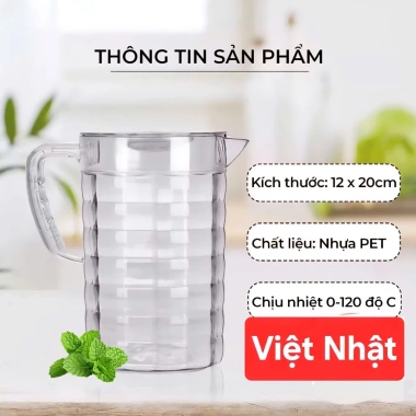 Ca nhựa kính trong suốt 6.056 Việt Nhật 2L Bình nước tay cầm vân nổi sang trọng 6