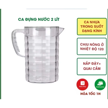 Ca nhựa kính trong suốt 6.056 Việt Nhật 2L Bình nước tay cầm vân nổi sang trọng 7