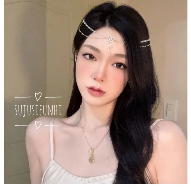 Cài trán dây đôi kẹp đá hoa bất đối xứng - Vòng đeo đầu cosplay cổ trang giá hời