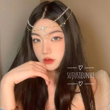 Cài trán dây đôi kẹp đá hoa bất đối xứng - Vòng đeo đầu cosplay cổ trang giá hời