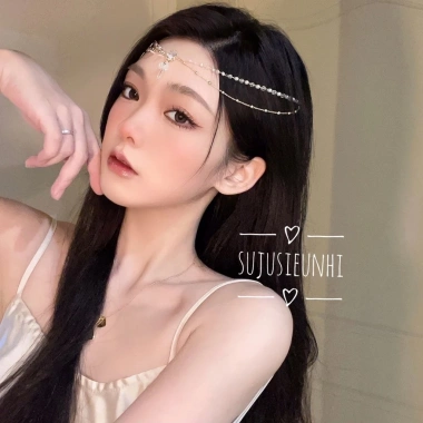 Cài trán dây đôi kẹp đá hoa bất đối xứng - Vòng đeo đầu cosplay cổ trang giá hời