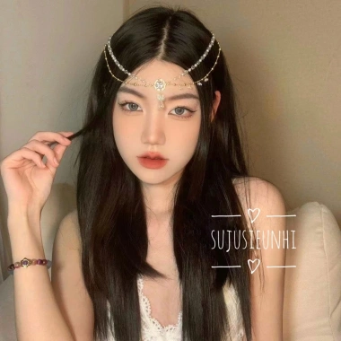 Cài trán dây đôi kẹp đá hoa bất đối xứng - Vòng đeo đầu cosplay cổ trang giá hời