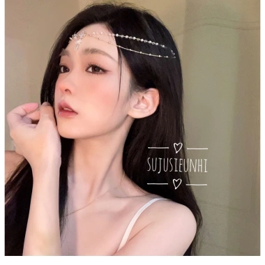 Cài trán dây đôi kẹp đá hoa bất đối xứng - Vòng đeo đầu cosplay cổ trang giá hời