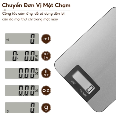Cân bếp điện tử 0.1g/5kg mặt inox chịu nước, chức năng trừ bì - Giá chỉ 99.000đ