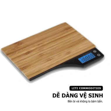 Cân bếp điện tử 1g/10kg mặt gỗ tre tự nhiên, chức năng trừ bì - Giá 194.000