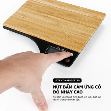 Cân bếp điện tử 1g/10kg mặt gỗ tre tự nhiên, chức năng trừ bì - Giá 194.000