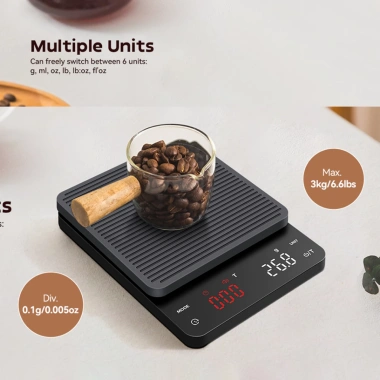 Cân cà phê điện tử CHWARES 3kg 0,1g hẹn giờ, đệm silicon, pha cà phê & nướng bánh