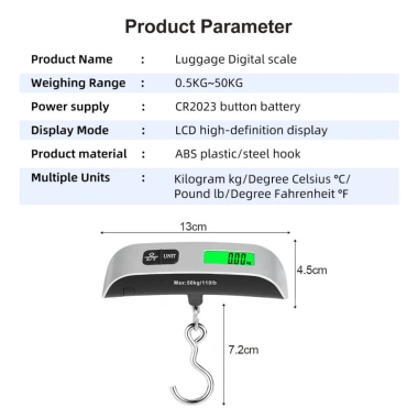 Cân Di Động LCD 110lb/50kg - Vali Treo Hành Lý Điện Tử, Cân Bằng Trọng Lượng