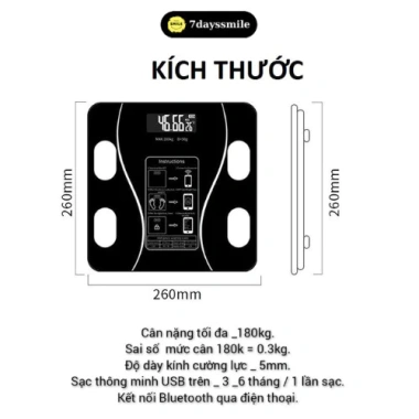 Cân Điện Tử 7Days Smile Sạc USB Bluetooth Phân Tích Chỉ Số Cơ Thể Giá 76.800đ 4 Cân Điện Tử 7Days Smile Sạc USB Bluetooth Phân Tích Chỉ Số Cơ Thể Giá 76.800đ 4
