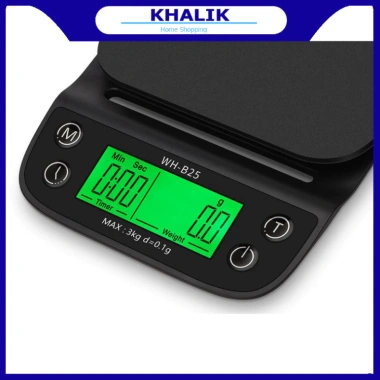 Cân điện tử cafe WH-B25 3kg/0,1g Đếm giờ, khay đựng, chuẩn ổn định, chính hãng Khalik
