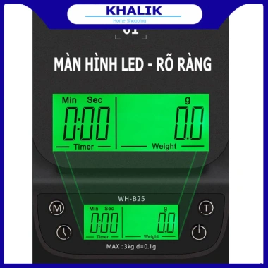 Cân điện tử cafe WH-B25 3kg/0,1g Đếm giờ, khay đựng, chuẩn ổn định, chính hãng Khalik