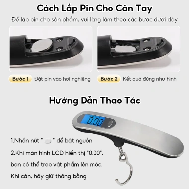 Cân điện tử cầm tay 50kg móc dây dù cải tiến, cân hành lý và hàng hóa - Giá chỉ 87.000 VND