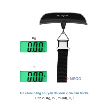 Cân điện tử cầm tay mini, tải 50kg, độ chính xác 10g, móc treo & đai buộc - Nego 6