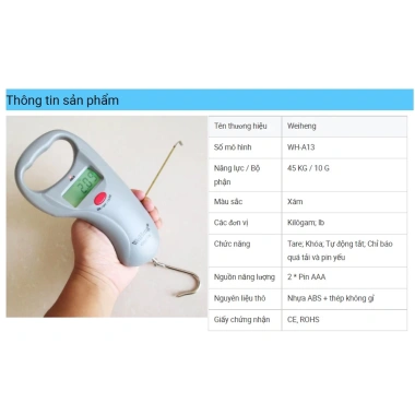 Cân điện tử câu cá WH-A13 45kg cầm tay, tích hợp thước đo – Giá chỉ 92.000₫