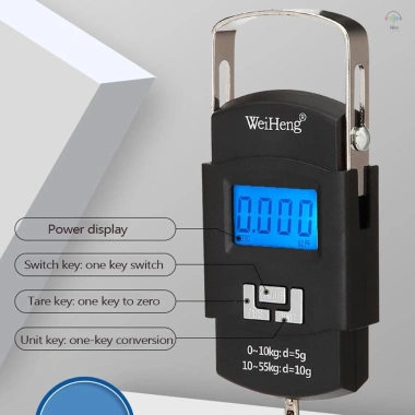 Cân điện tử di động Wh-a25 55kg sạc lại, LCD đa đơn vị, tay cầm, độ chính xác kép, đèn nền