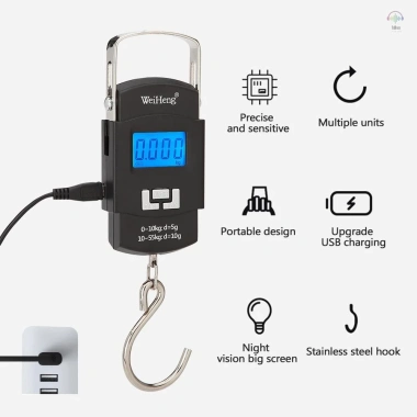 Cân điện tử di động Wh-a25 55kg sạc lại, LCD đa đơn vị, tay cầm, độ chính xác kép, đèn nền