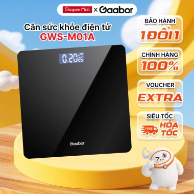 Cân điện tử Gaabor GWS-M01A sạc USB, màn hình LED, tặng thước dây, giá chỉ 139k