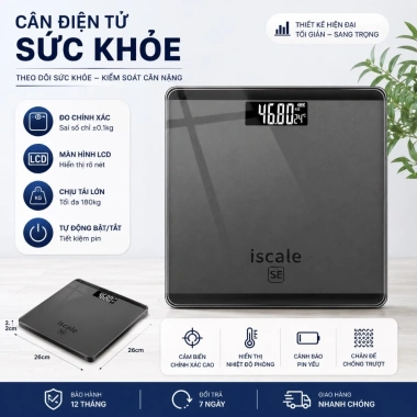 Cân Điện Tử iScale Grose 180kg - Mặt Kính Cường Lực, Đo Nhanh Chính Xác, Cho Gia Đình, Giá Ưu Đãi 170k
