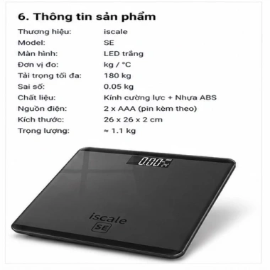 Cân Điện Tử iScale Grose 180kg - Mặt Kính Cường Lực, Đo Nhanh Chính Xác, Cho Gia Đình, Giá Ưu Đãi 170k 8