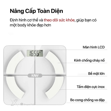 Cân điện tử KAW Bluetooth đo 11 chỉ số sức khỏe, bảo hành 12 tháng, giảm giá 229k 2