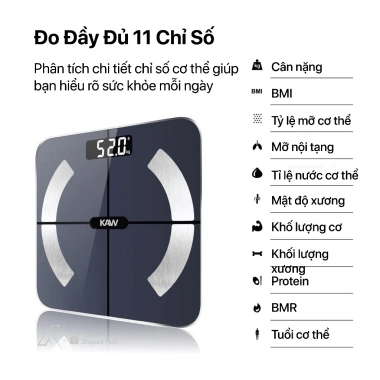 Cân điện tử KAW Bluetooth đo 11 chỉ số sức khỏe, bảo hành 12 tháng, giảm giá 229k 6