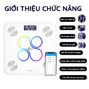 Cân Điện Tử KAW Bluetooth - Màn Hình LED Kính Cường Lực, Theo Dõi Sức Khỏe, Giá Ưu Đãi 229.000₫