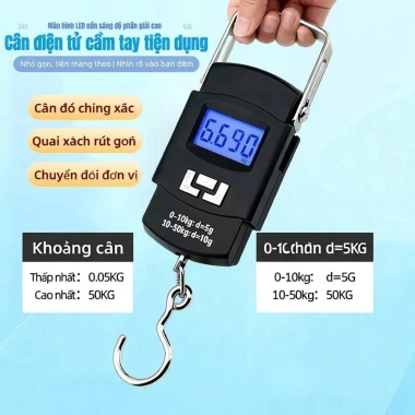 Cân Điện Tử Mini 50Kg Cầm Tay Có Móc Treo - Tiện Lợi cho Nhà Bếp, Giá 56.000₫