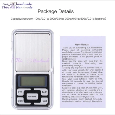 Cân Điện Tử Mini Bỏ Túi 0.1g LCD Đẹp Mắt Thóc Handmade - Đo Trang Sức Siêu Tiện Lợi 500g