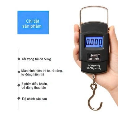 Cân điện tử mini cầm tay 50kg - Màn hình LCD, độ chính xác cao, đa năng tiện lợi, giá 60.000 VND
