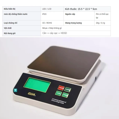 Cân điện tử nhà bếp KHALIK QUA-KC IP65 chịu nước, pin sạc, độ chính xác cao cho tổ yến – giá 298.000 7