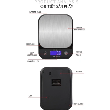 Cân điện tử nhà bếp KHALIK WH-B28 chịu nước, pin sạc lại, siêu bền, độ chính xác cao - Fullbox 3