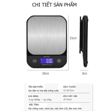 Cân điện tử nhà bếp KHALIK WH-B28 chịu nước, pin sạc lại, siêu bền, độ chính xác cao - Fullbox 4