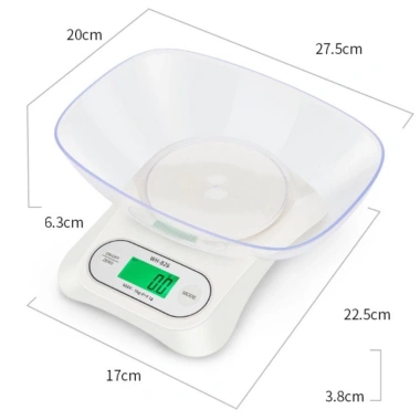 Cân điện tử nhà bếp WH-B26 12kg/5kg pin sạc lại LCD, tô đựng, chuẩn, giá 227k