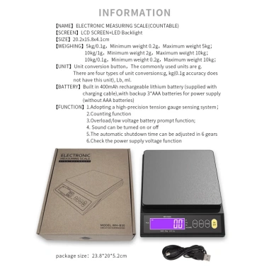 Cân Điện Tử Nhà Bếp WH-B30 5kg/0.1g – 10kg/1g, Chống Nước, Sạc Pin, Đếm Số, Màn Hình LED Lớn – Giá chỉ 269.000₫