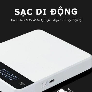 Cân điện tử sạc pin LED 3kg/0.1g màn hình cảm ứng dùng cho cà phê, giá 213.000đ