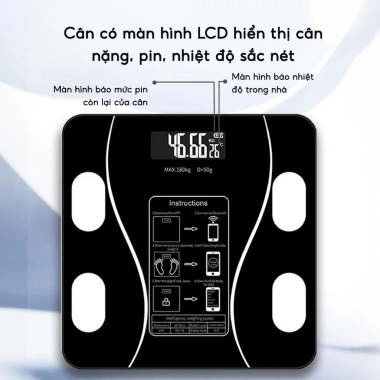 Cân điện tử sạc USB Bluetooth đo 15 chỉ số cơ thể, chịu tải 180kg - 99.000₫