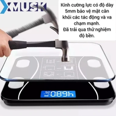 Cân Điện Tử Sức Khỏe XMUSK Bluetooth, Sạc USB, Độ Chính Xác Cao, Tặng Thước Đo Eo - 155k
