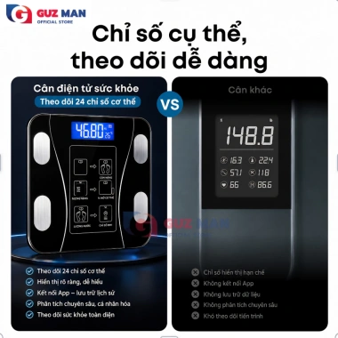 Cân điện tử thông minh Bluetooth USB, phân tích chỉ số qua App, LED, tặng thước dây đo – 83.999₫