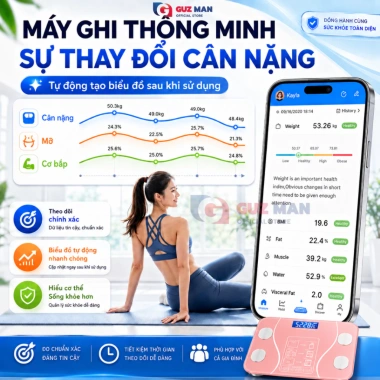 Cân điện tử thông minh Bluetooth USB, phân tích chỉ số qua App, LED, tặng thước dây đo – 83.999₫