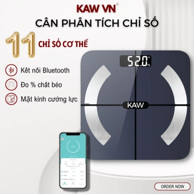 Cân Điện Tử Thông Minh KAW Bluetooth - Màn Hình LED, Kính Cường Lực, Theo Dõi Sức Khỏe Gia Đình 229.000₫