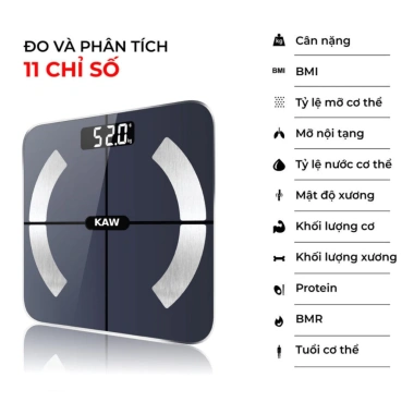 Cân Điện Tử Thông Minh KAW Bluetooth - Màn Hình LED, Kính Cường Lực, Theo Dõi Sức Khỏe Gia Đình 229.000₫ 3